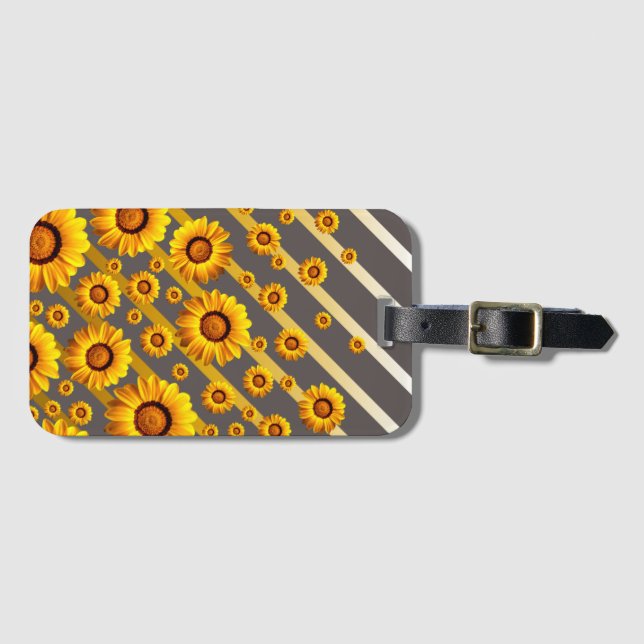 Snygg gula blommor på grått, guld rand bagagebricka (Framsida horisontal)