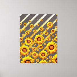 Snygg gula blommor på grått, guld rand canvastryck