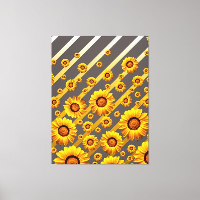 Snygg gula blommor på grått, guld rand canvastryck (Framsida)