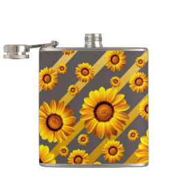 Snygg gula blommor på grått, guld rand fickplunta