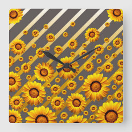 Snygg gula blommor på grått, guld rand fyrkantig klocka