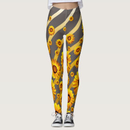 Snygg gula blommor på grått, guld rand leggings