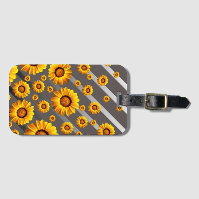 Snygg gula blommor på grått, silver rand bagagebricka (Framsida horisontal)