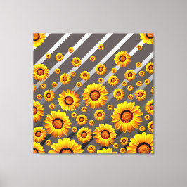 Snygg gula blommor på grått, silver rand canvastryck