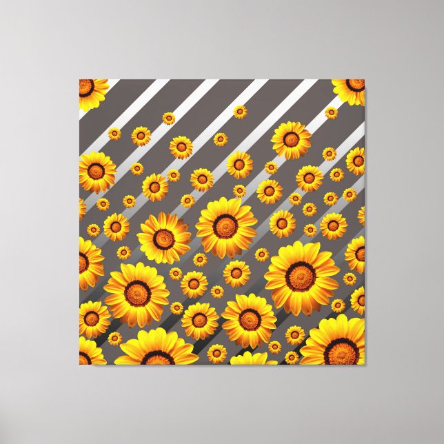 Snygg gula blommor på grått, silver rand canvastryck (Framsida)