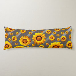 Snygg gula blommor på grått, silver rand kroppskudde