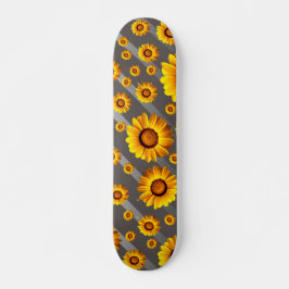 Snygg gula blommor på grått, silver rand mini skateboard bräda 18,5 cm