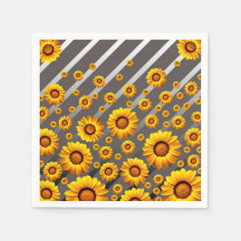 Snygg gula blommor på grått, silver rand pappersservett