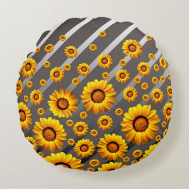 Snygg gula blommor på grått, silver rand rund kudde