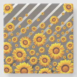 Snygg gula blommor på grått, silver rand stenunderlägg