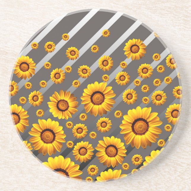 Snygg gula blommor på grått, silver rand underlägg (Framsidan)