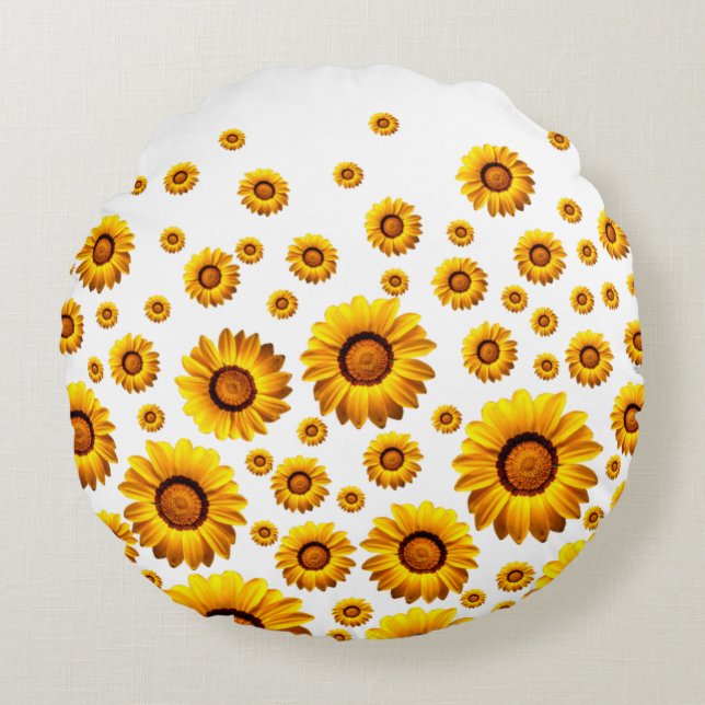 Snygg gula blommor rund kudde (Framsidan)