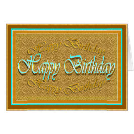 Snygg guld brun i grönt-blå textfödelsedag hälsningskort