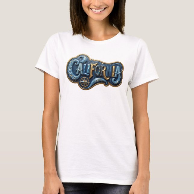 Snygg guld CALIFORNIA-utskrift T Shirt (Framsida)