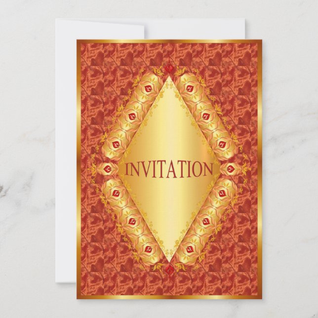 Snygg guld Diamond i orange inbjudan (Framsida)