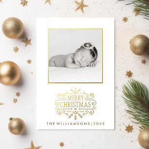 Snygg Guld God jul Snowflake Photo Julkort