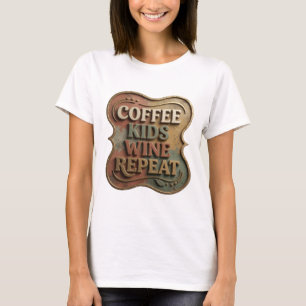 Snygg Guld KAFFE BARN VIN REPETERAR Tryck T Shirt