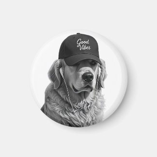 Snygg Guld Retriever God Vibration Rund Magnet