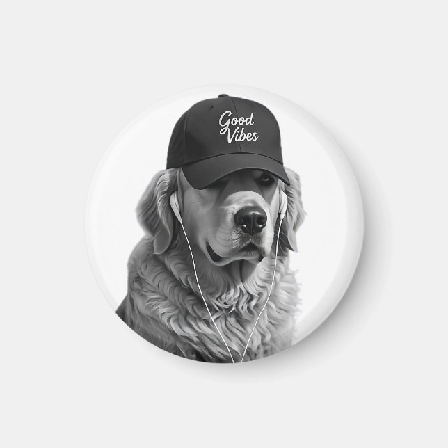 Snygg Guld Retriever God Vibration Rund Magnet (Framsidan)