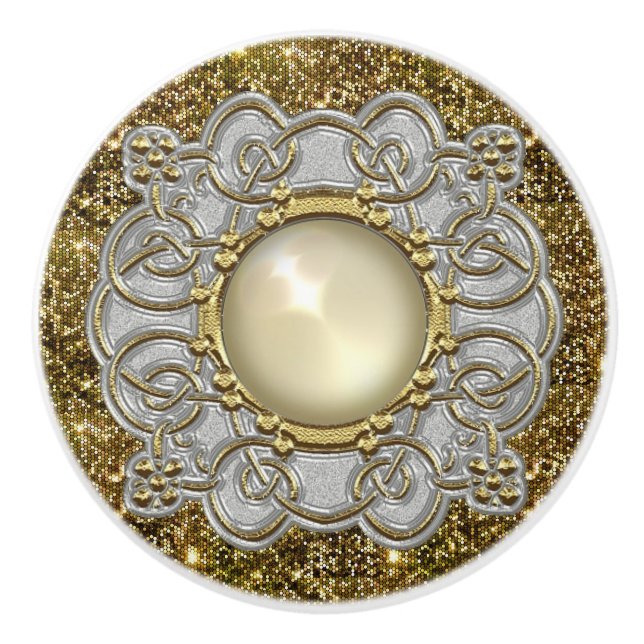 Snygg Guld & Silver med Pearl Jewel Design Knopp (Framsidan)