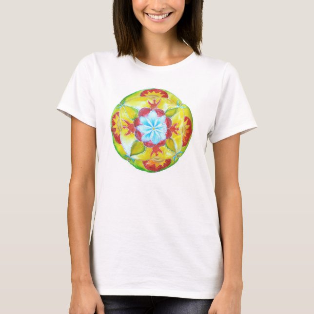 Snygg Gult mandala Art T-shirt (Framsida)