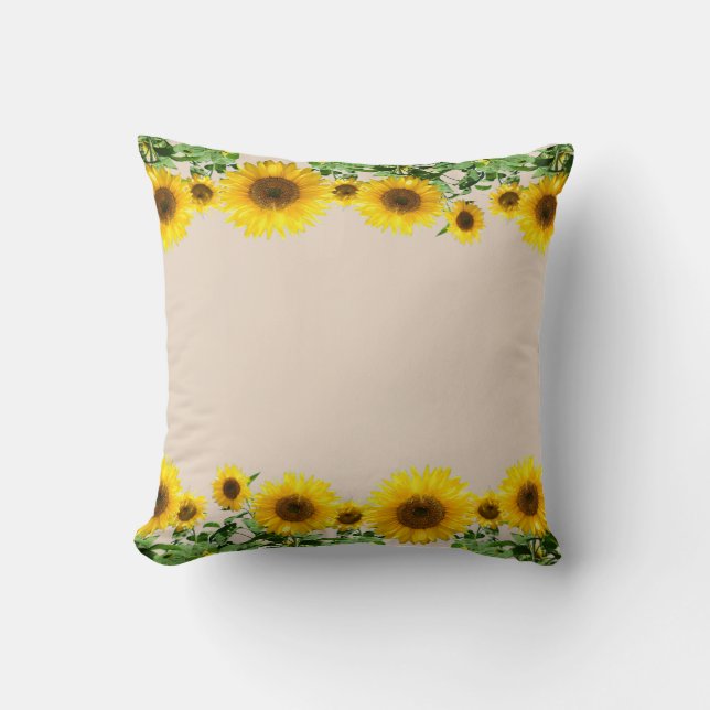 Snygg Gult Solblommor på Light Beige Kudde (Framsida)