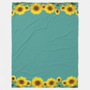 Snygg Gult Solblommor på Teal Fleece Blanket