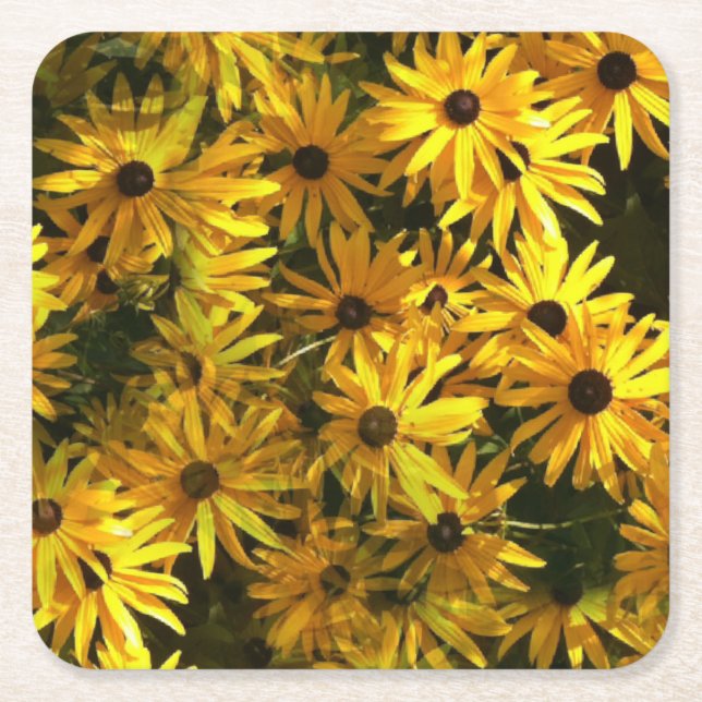 Snygg Gult Solblommor Underlägg set Papper Kvadrat (Framsidan)