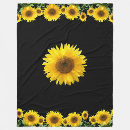 Snygg Gult Sunblommor på svart Fleecefilt