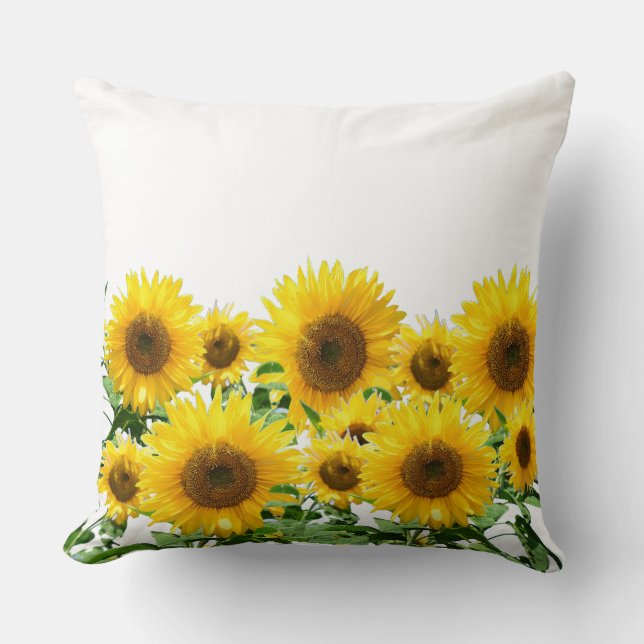 Snygg Gult Sunblommor på vit Kudde (Framsida)