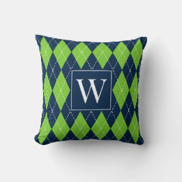 Snygg handstitchad Argyle – Marinblå & Lime Kudde