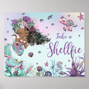 Snygg Havsfru Födelsedags Baby Shower Ta en Shellf Poster