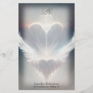 Snygg Heart Angel Vingar Monogram Stationery Brevpapper