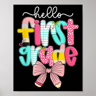 Snygg Hello 1:a klass lärare Coquette Bow Bak T Poster