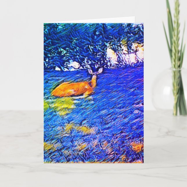 Snygg Hjort Napping på Gräsmatta, födelsedag Kort (Framsida)