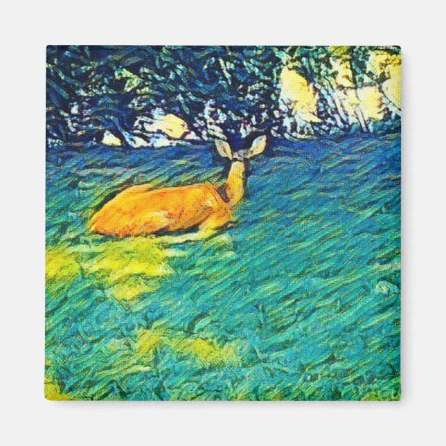 Snygg Hjort på Gräsmatta Magnet (Framsidan)
