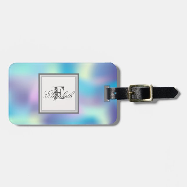 Snygg holografisk, monogram-personlig bagagebricka (Horisontell Framsida)