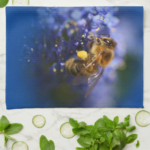 Snygg Honeybee på Kalifornien Lilac Kökshandduk