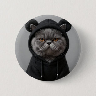 Snygg Hoodie Katt Grinig Grå Kattdjur Gatmoda Till Knapp