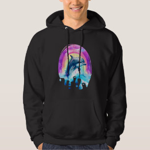 Snygg hoppande delfin droppande färg färgrik konst hoodie
