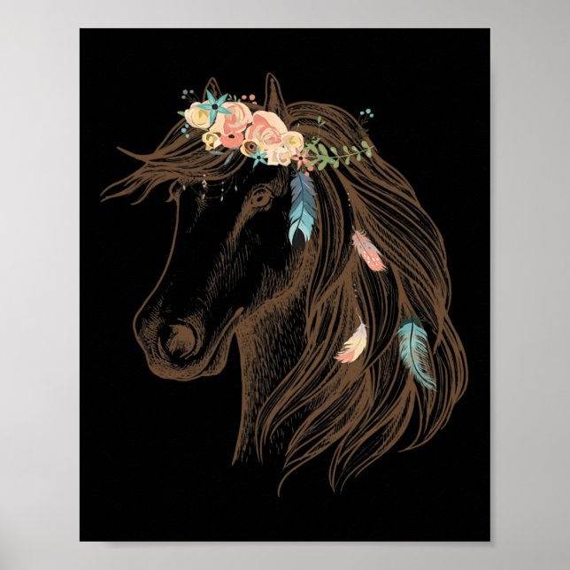 Snygg Horse Hand plockade Art för Djur älskare Poster (Framsidan)