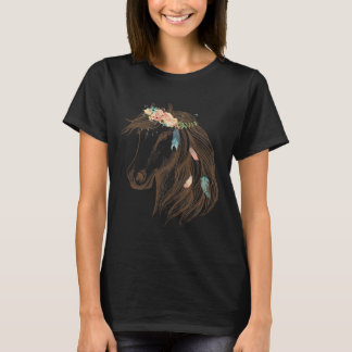 Snygg Horse Hand plockade Art för Djur älskare T Shirt
