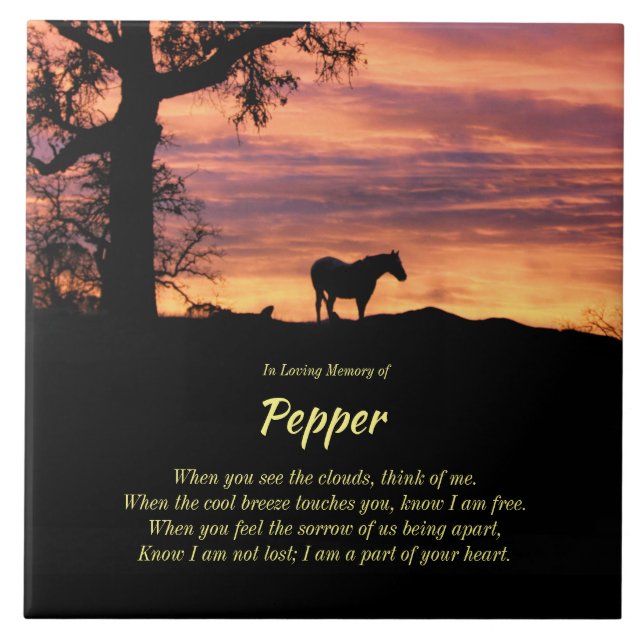 Snygg Horse Memorial med Andlig Dikt Ceram Kakelplatta (Framsidan)