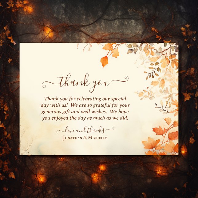 Snygg Höst löv Fall Wedding Tack Kort (Front - Beautiful Autumn Leaves Fall Wedding Thank You Card)