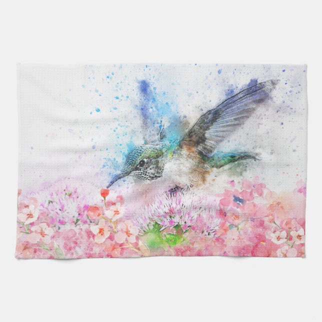 Snygg Hummingbird Blommigt Kitchen Towel Kökshandduk (Horisontell)