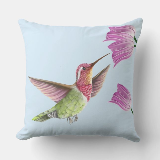 Snygg Hummingbird med Tulips Kudde (Framsida)