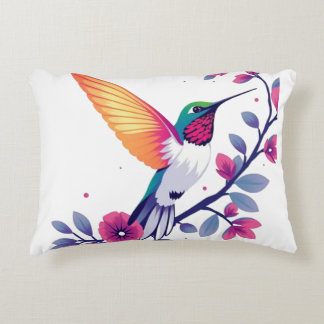 Snygg Hummingbird och Blommigt Prydnadskudde