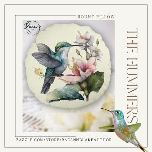 Snygg Hummingbird och Flowers Round Pillow Rund Kudde