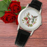 Snygg Hummingbird och Röd ros Armbandsur<br><div class="desc">Söt ruby trotsade Hummingbird hovring av röd ros. Snyggt tillägg till ditt kontor eller hem.</div>
