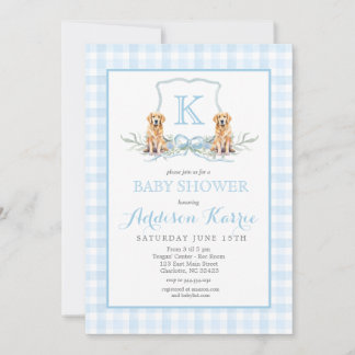 Snygg hund1 Gingham Crest Baby Shower Inbjudan